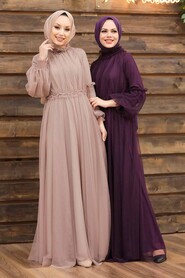  Luxorious Plum Color Muslim Wedding Gown 5474MU - 3