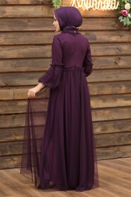  Luxorious Plum Color Muslim Wedding Gown 5474MU - 4