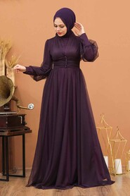  Plus Size Plum Color Islamic Wedding Gown 5478MU - 1