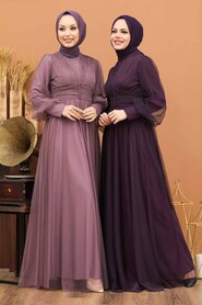  Plus Size Plum Color Islamic Wedding Gown 5478MU - 2