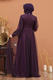  Plus Size Plum Color Islamic Wedding Gown 5478MU - 4