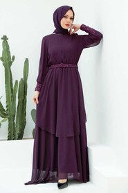  Modern Plum Color Muslim Fashion Wedding Dress 5489MU - 2