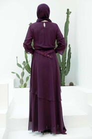  Modern Plum Color Muslim Fashion Wedding Dress 5489MU - 3