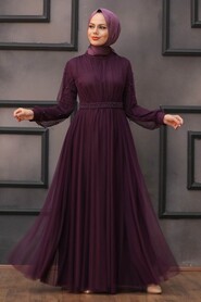  Modern Plum Color Islamic Clothing Evening Gown 5514MU - 1