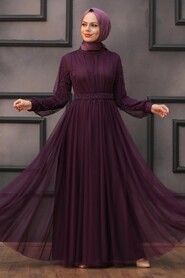  Modern Plum Color Islamic Clothing Evening Gown 5514MU - 2