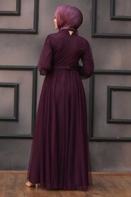  Modern Plum Color Islamic Clothing Evening Gown 5514MU - 3