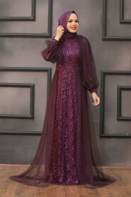  Stylish Plum Color Islamic Prom Dress 55190MU - 1