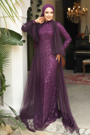  Stylish Plum Color Islamic Prom Dress 55190MU - 3