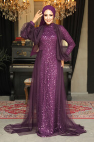  Stylish Plum Color Islamic Prom Dress 55190MU - 2