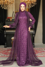  Stylish Plum Color Islamic Prom Dress 55190MU - 1