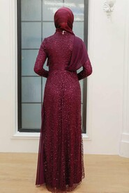  Plus Size Plum Color Hijab Evening Dress 56180MU - 2