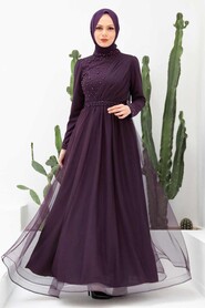  Plus Size Plum Color Muslim Dress 56641MU - 1