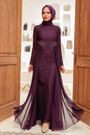  Stylish Plum Color Hijab Wedding Gown 9105MU - 2