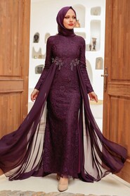  Stylish Plum Color Hijab Wedding Gown 9105MU - 1