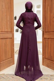  Stylish Plum Color Hijab Wedding Gown 9105MU - 4