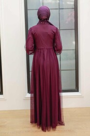 Plus Size Plum Color Islamic Clothing Engagement Dress 9170MU - 2