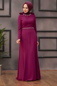  Long Sleeve Plum Color Islamic Wedding Gown 2061MU - 1