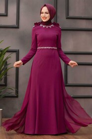  Long Sleeve Plum Color Islamic Wedding Gown 2061MU - 2