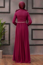  Long Sleeve Plum Color Islamic Wedding Gown 2061MU - 3