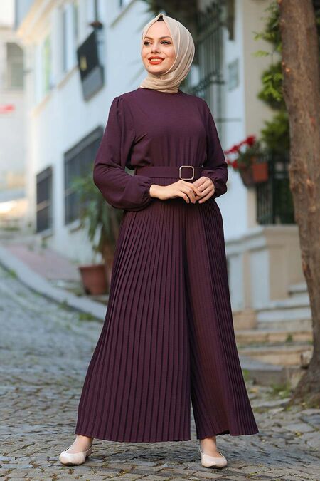 Plum Color Hijab Overalls 10347MU - NEVA STYLE