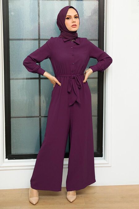 Plum Color Hijab Overalls 5703MOR - NEVA STYLE
