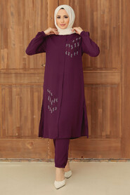 Plum Color Hijab Suit Dress 13090MU - 1
