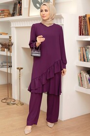 Plum Color Hijab Suit Dress 13101MU - 1