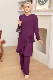 Plum Color Hijab Suit Dress 13101MU - 3