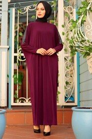 Plum Color Hijab Turkish Abaya 1671MU - 1