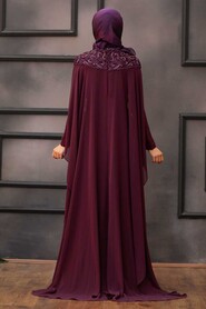 Plum Color Hijab Evening Dress 4692MU - 3