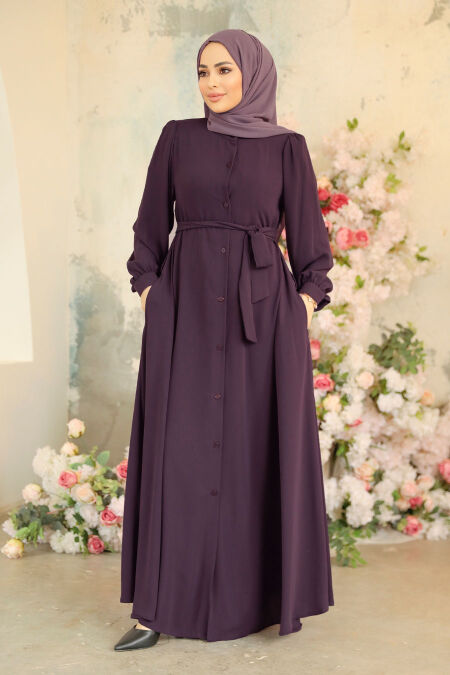 Plum Color Modest Abaya 45277MU - NEVA STYLE