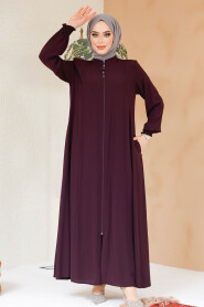 Plum Color Modest Abaya 45294MU - 2