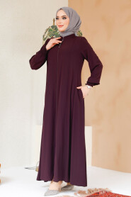 Plum Color Modest Abaya 45294MU - 3