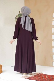 Plum Color Modest Abaya 45294MU - 4