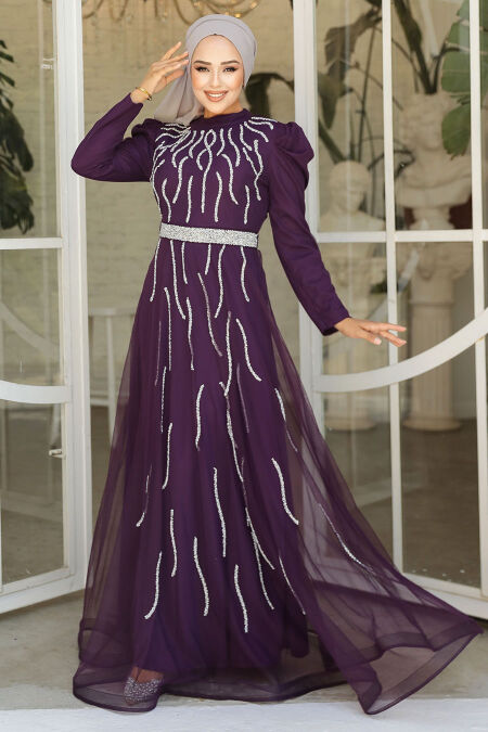 Plum Color Modest Bridesmaid Dress 51912MU - NEVA STYLE