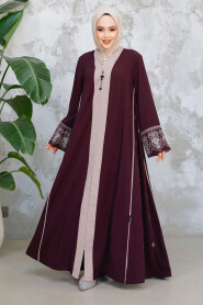 Plum Color Modest Dubai Abaya 41568MU 