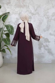 Plum Color Modest Dubai Abaya 41568MU - 5