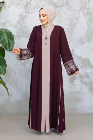 Plum Color Modest Dubai Abaya 41568MU - 3