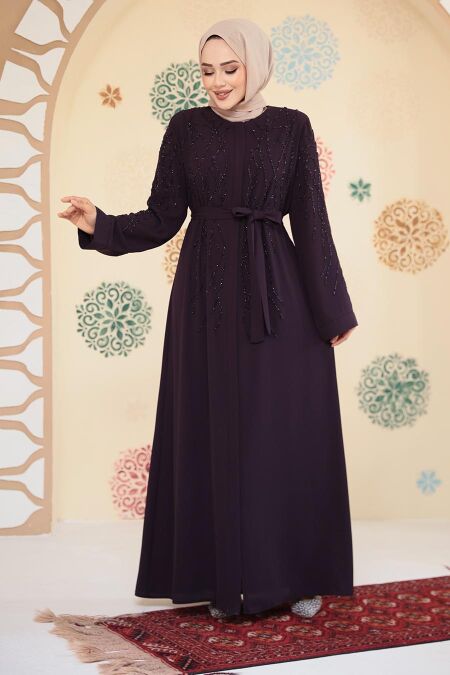 Plum Color Modest Plus Size Abaya 29102MU - NEVA STYLE