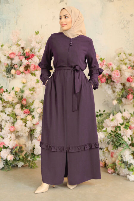 Plum Color Modest Plus Size Abaya 45278MU - NEVA STYLE