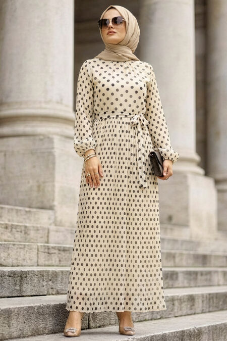 Polka Dot White Modest Dress 30302B - 