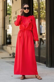 Pomegranate Flower Color Hijab Dress 2742NC - 1