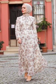 Pomegranate Flower Color Hijab Dress 27910NC - 1