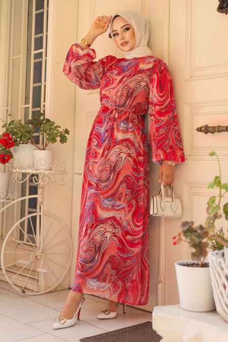 Pomegranate Flower Modest Dress For Women 60991NC - NEVA STYLE