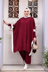 Poncho Burgundy Knit Modest Three-Piece Set 33850BR - 2