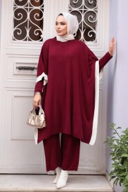 Poncho Burgundy Knit Modest Three-Piece Set 33850BR - 3