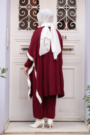 Poncho Burgundy Knit Modest Three-Piece Set 33850BR - 4