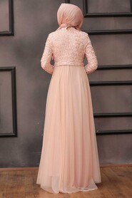 Powder Pink Hijab Evening Dress 7829PD - 2