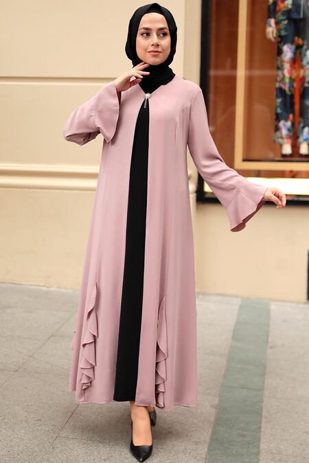 Powder Pink Hijab Abaya 1535PD - NEVA STYLE
