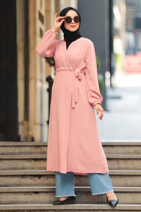 Powder Pink Hijab Coat 3745PD - NEVA STYLE